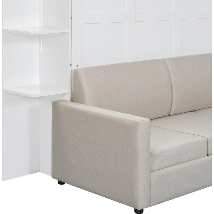 Queen Size Murphy Bed Wall Bed with Sofa,White