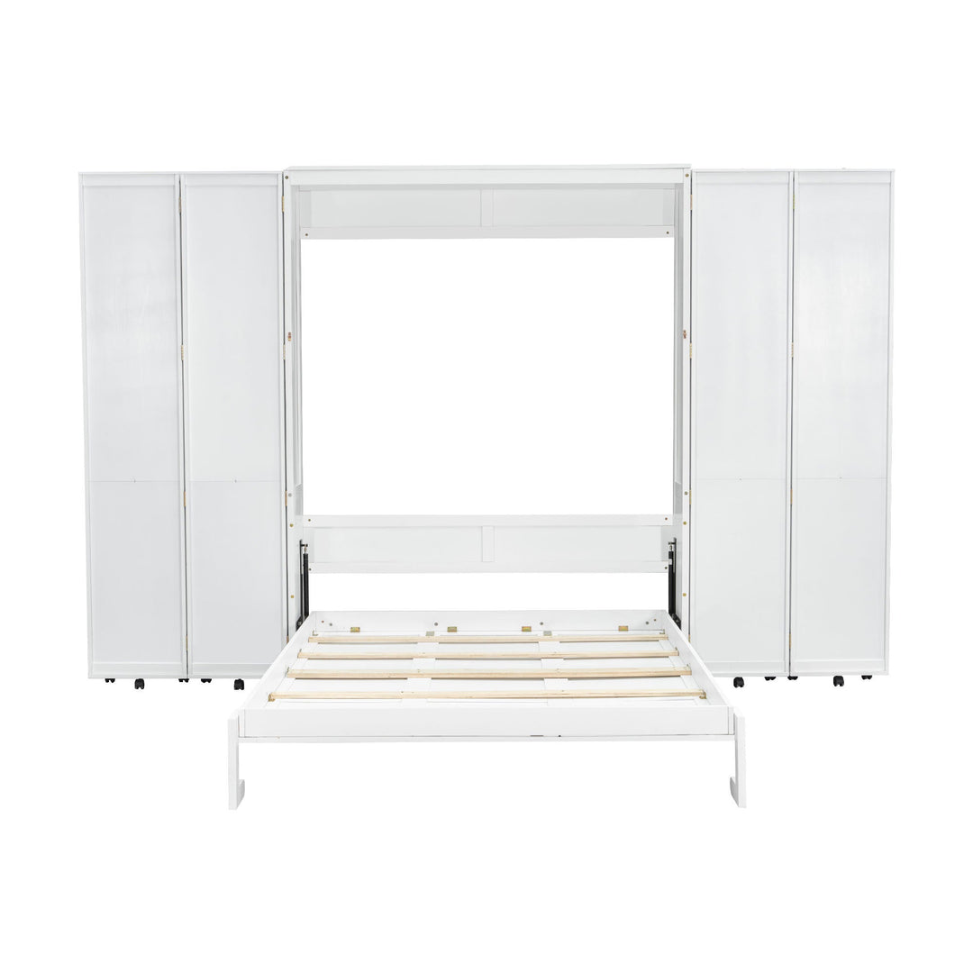 Queen Murphy Bed Wall Bed with Storage Doors, White