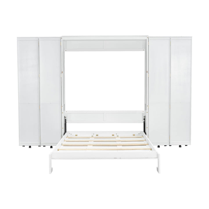 Queen Murphy Bed Wall Bed with Storage Doors, White