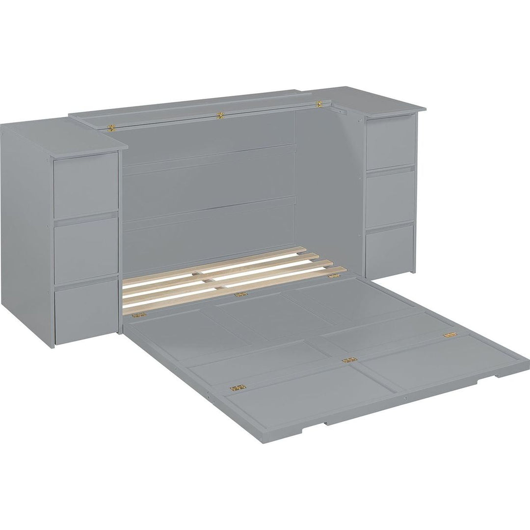 Full Size Murphy Bed with Drawers, Cabinets and USB Ports,Gray