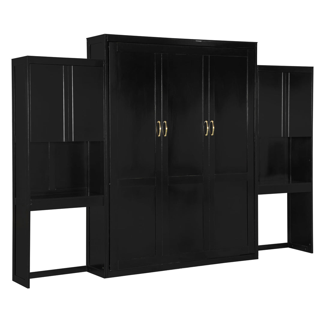 Queen Size Murphy Bed with Desk, Vanity and Cabinets, Espresso