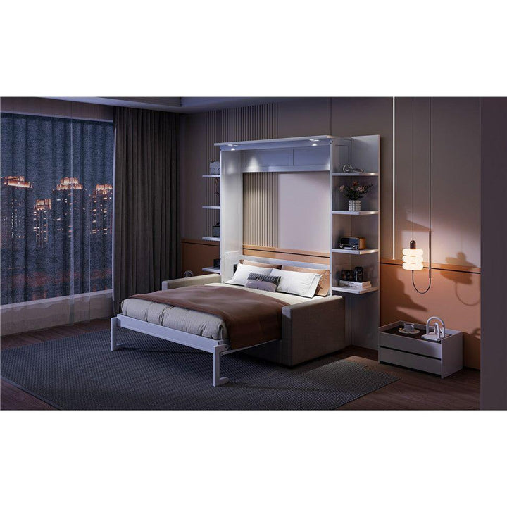 Queen Size Murphy Bed Wall Bed with Sofa,White