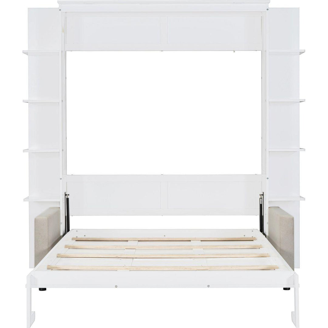 Queen Size Murphy Bed Wall Bed with Sofa,White