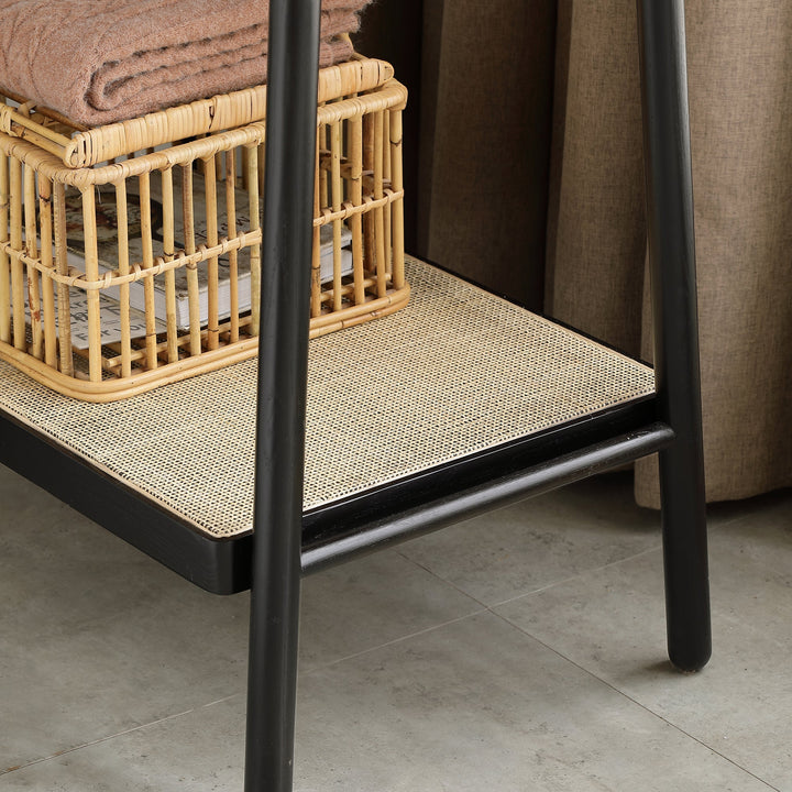 Streamdale Furniture (Black) Solid Oak Wood Clothes Rack, Black Rattan Hanger Rack-clothes Rack with Shelves, Cloth Hanger Standing Garment Racks for Hanging Clothes W1283P298205