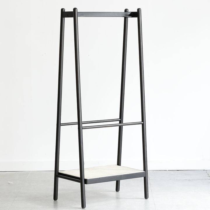 Streamdale Furniture (Black) Solid Oak Wood Clothes Rack, Black Rattan Hanger Rack-clothes Rack with Shelves, Cloth Hanger Standing Garment Racks for Hanging Clothes W1283P298205