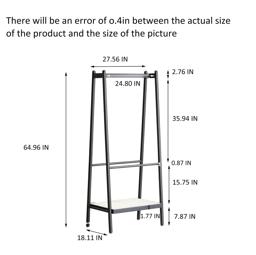 Streamdale Furniture (Black) Solid Oak Wood Clothes Rack, Black Rattan Hanger Rack-clothes Rack with Shelves, Cloth Hanger Standing Garment Racks for Hanging Clothes W1283P298205
