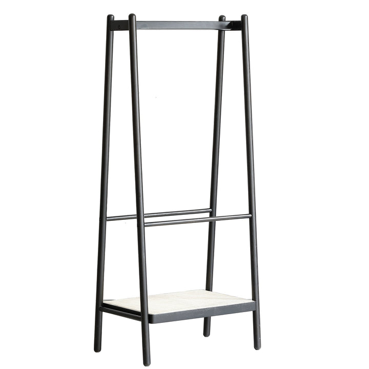Streamdale Furniture (Black) Solid Oak Wood Clothes Rack, Black Rattan Hanger Rack-clothes Rack with Shelves, Cloth Hanger Standing Garment Racks for Hanging Clothes W1283P298205