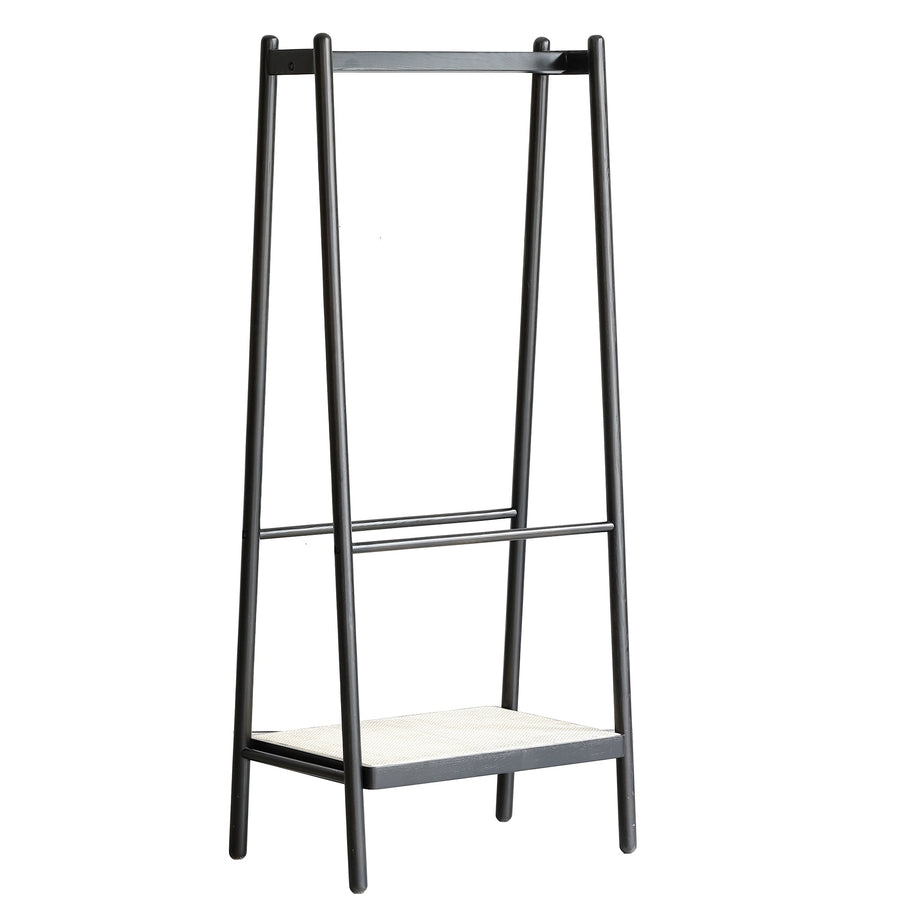 Streamdale Furniture (Black) Solid Oak Wood Clothes Rack, Black Rattan Hanger Rack-clothes Rack with Shelves, Cloth Hanger Standing Garment Racks for Hanging Clothes W1283P298205