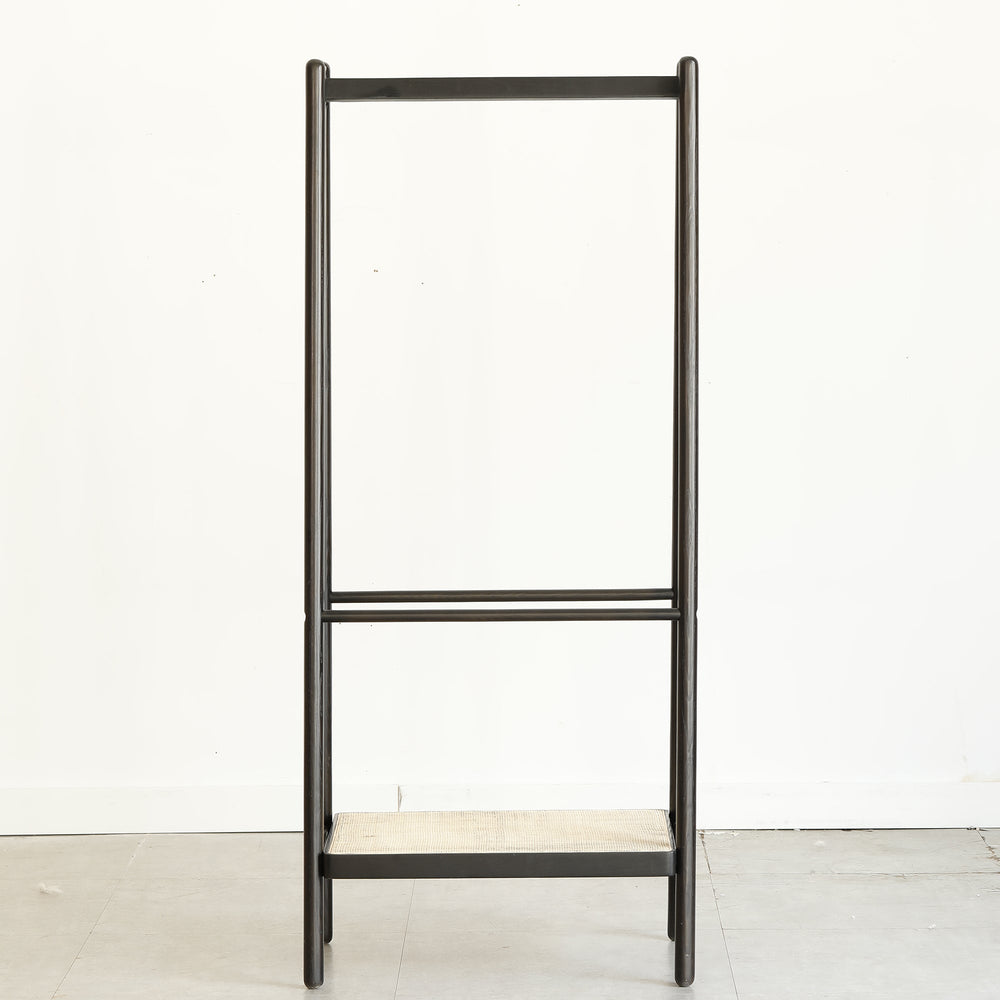 Streamdale Furniture (Black) Solid Oak Wood Clothes Rack, Black Rattan Hanger Rack-clothes Rack with Shelves, Cloth Hanger Standing Garment Racks for Hanging Clothes W1283P298205