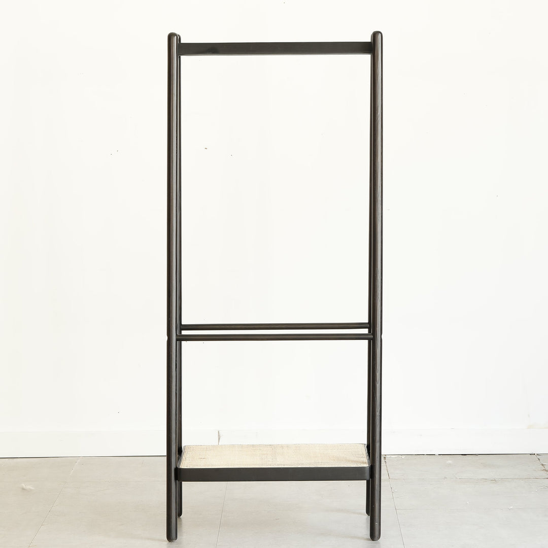 Streamdale Furniture (Black) Solid Oak Wood Clothes Rack, Black Rattan Hanger Rack-clothes Rack with Shelves, Cloth Hanger Standing Garment Racks for Hanging Clothes W1283P298205