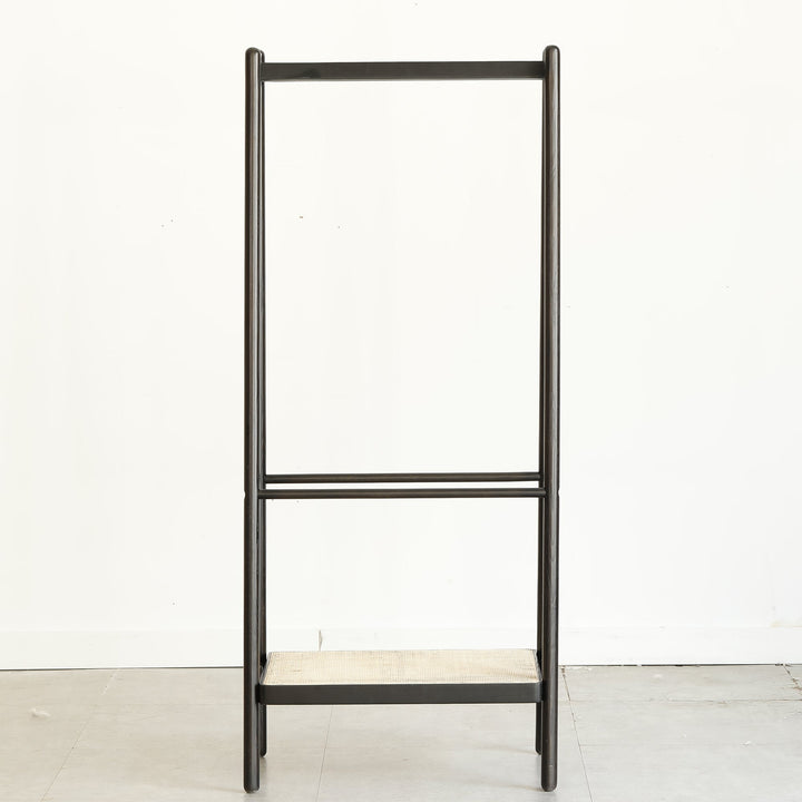 Streamdale Furniture (Black) Solid Oak Wood Clothes Rack, Black Rattan Hanger Rack-clothes Rack with Shelves, Cloth Hanger Standing Garment Racks for Hanging Clothes W1283P298205