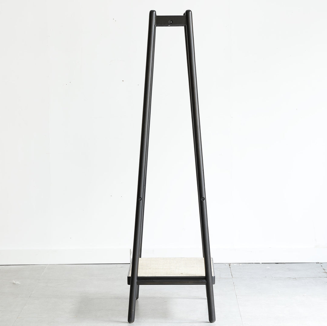 Streamdale Furniture (Black) Solid Oak Wood Clothes Rack, Black Rattan Hanger Rack-clothes Rack with Shelves, Cloth Hanger Standing Garment Racks for Hanging Clothes W1283P298205