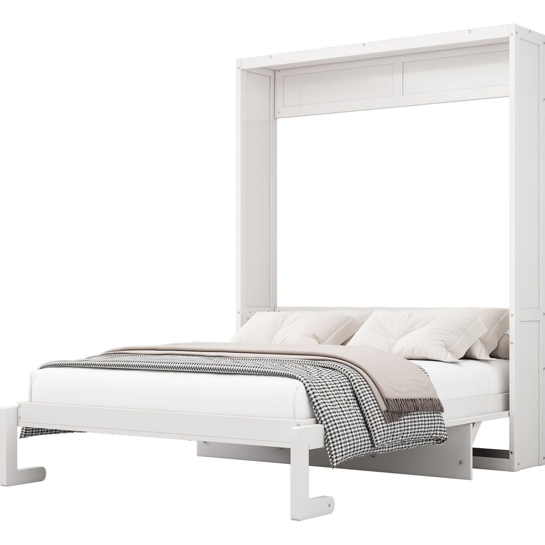 Full Size Murphy Bed with 1 Side Cabinet Storage Shelf, 61.5-inch Cabinet Bed Folding Wall Bed with Desk Combo Perfect for Guest Room,Study, Office,White(old sku:BS7012008109C)
