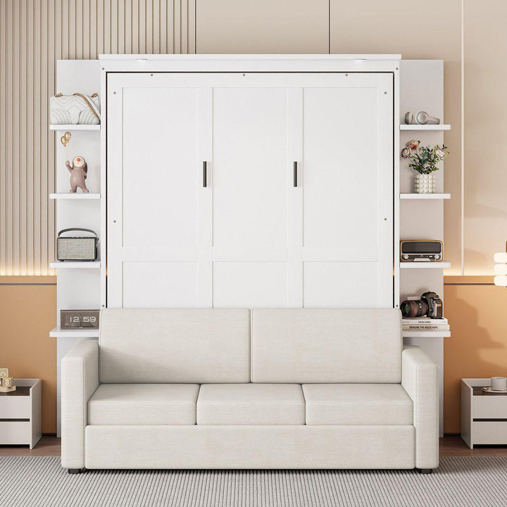 Queen Size Murphy Bed Wall Bed with Sofa,White