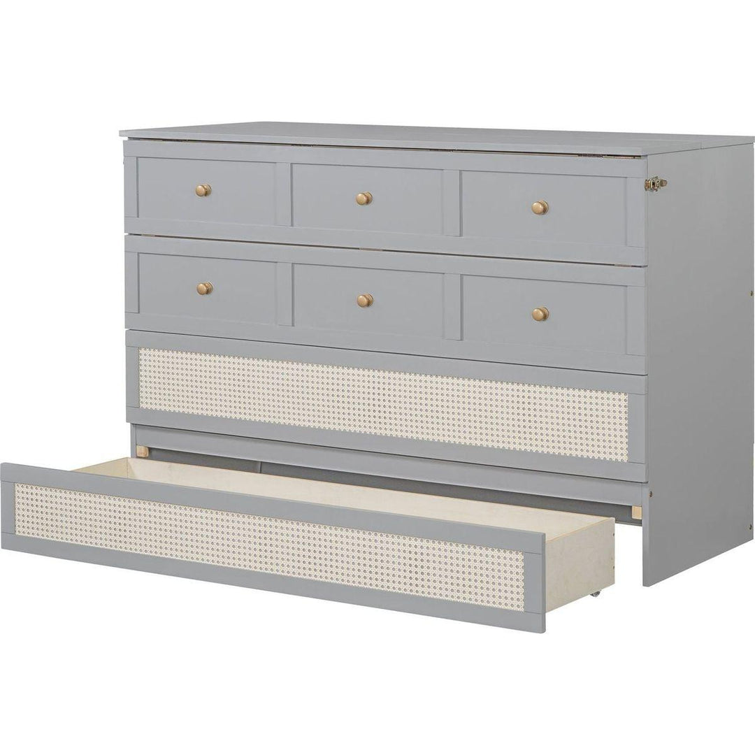 Queen Murphy Bed with Large Drawers,Gray