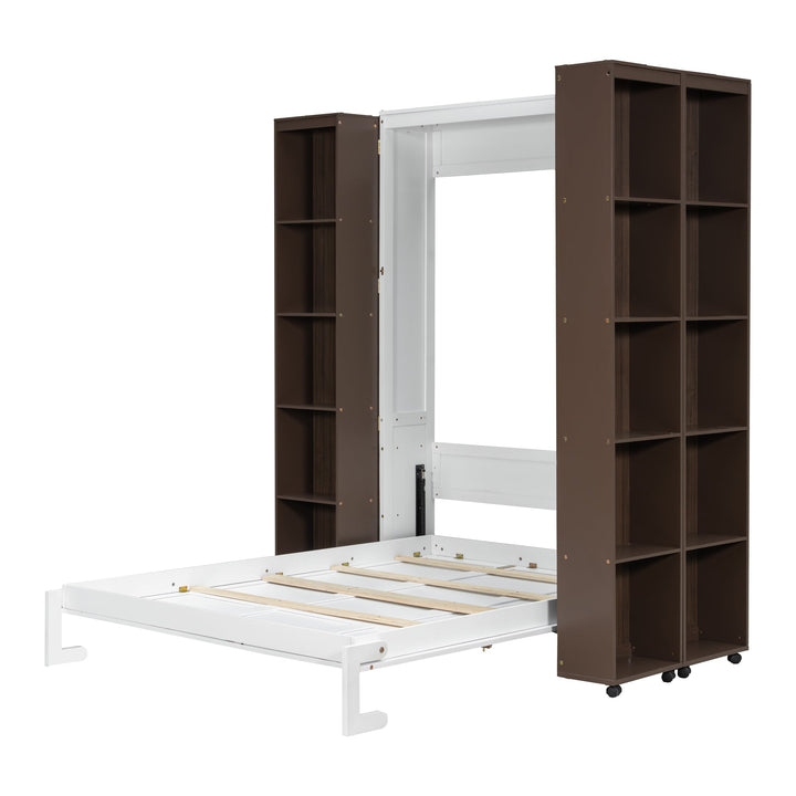 Queen Murphy Bed Wall Bed with Storage Doors, Espresso