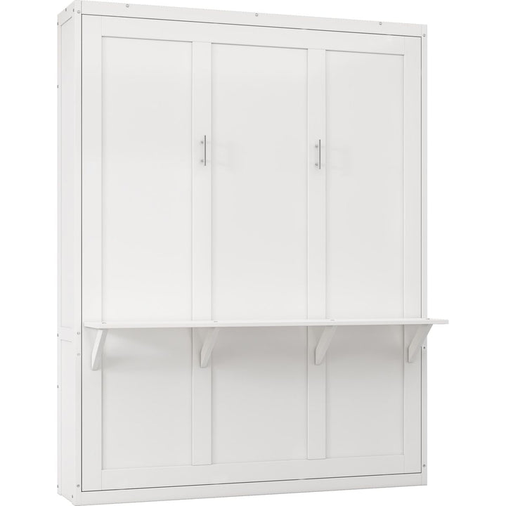 Full Size Murphy Bed with 1 Side Cabinet Storage Shelf, 61.5-inch Cabinet Bed Folding Wall Bed with Desk Combo Perfect for Guest Room,Study, Office,White(old sku:BS7012008109C)