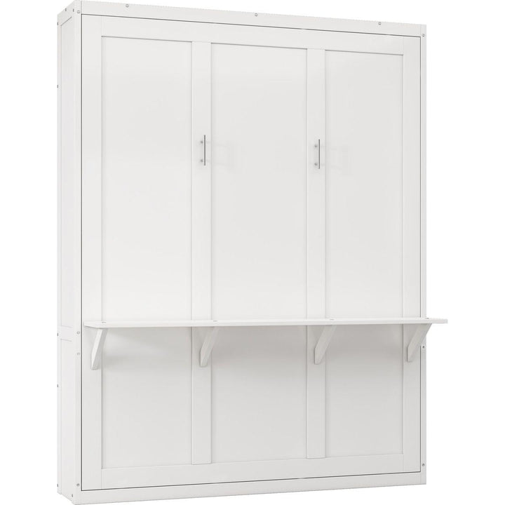 Queen Size Murphy Bed with 2 Side Cabinet Storage Shelves, 68-inch Cabinet Bed Folding Wall Bed with Desk Combo Perfect for Guest Room, Study, Office,White(old sku:BS7013008104C)