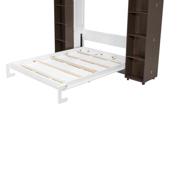 Queen Murphy Bed Wall Bed with Storage Doors, Espresso