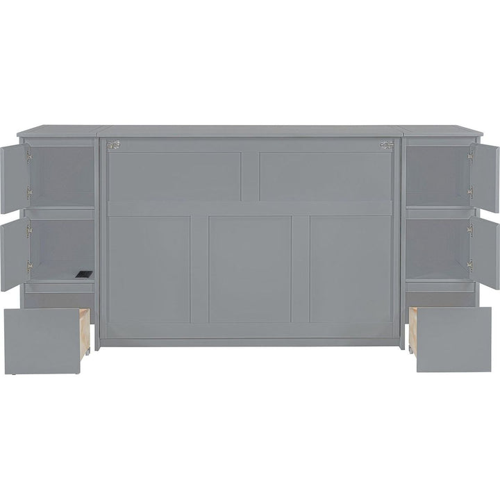 Full Size Murphy Bed with Drawers, Cabinets and USB Ports,Gray