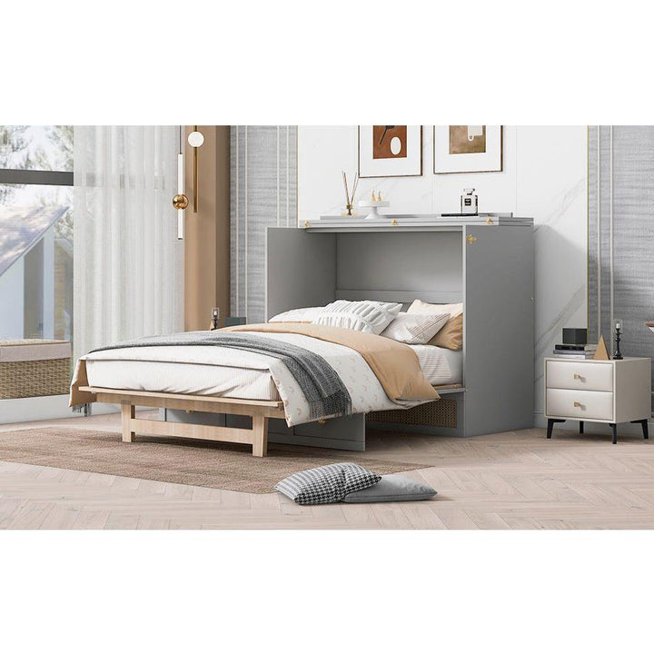 Queen Murphy Bed with Large Drawers,Gray