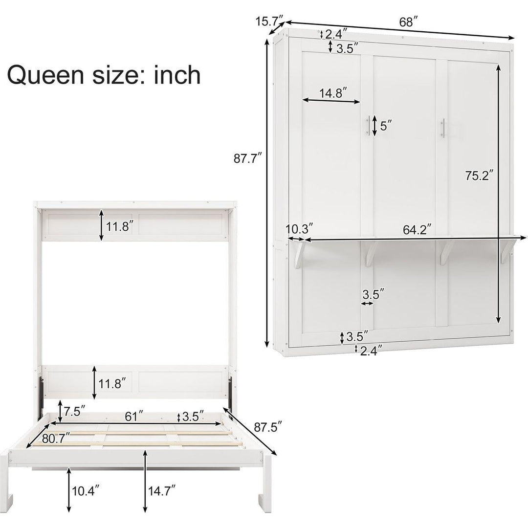 Queen Size Murphy Bed with 2 Side Cabinet Storage Shelves, 68-inch Cabinet Bed Folding Wall Bed with Desk Combo Perfect for Guest Room, Study, Office,White(old sku:BS7013008104C)