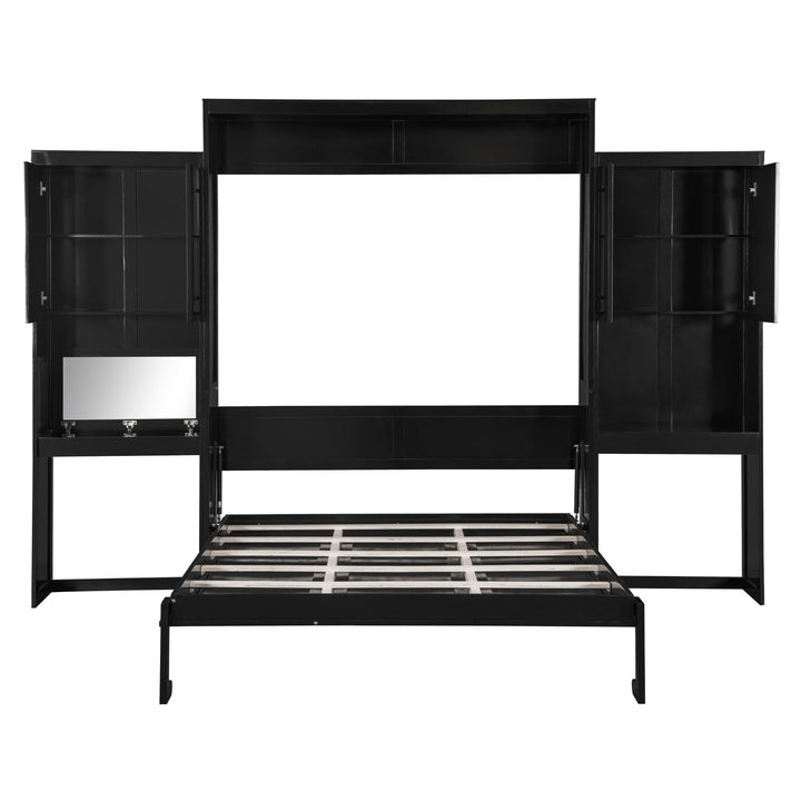 Queen Size Murphy Bed with Desk, Vanity and Cabinets, Espresso