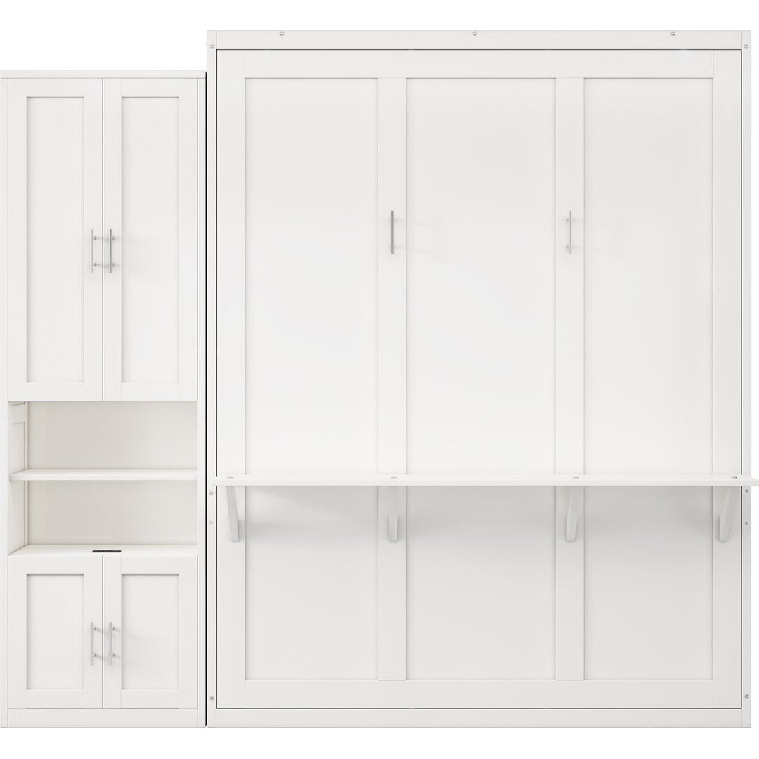 Full Size Murphy Bed with 1 Side Cabinet Storage Shelf, 61.5-inch Cabinet Bed Folding Wall Bed with Desk Combo Perfect for Guest Room,Study, Office,White(old sku:BS7012008109C)