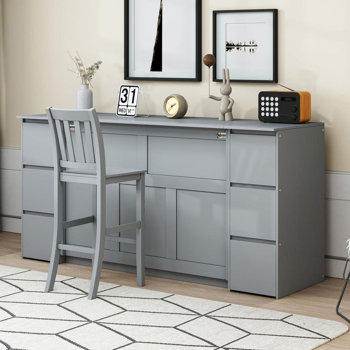 Full Size Murphy Bed with Drawers, Cabinets and USB Ports,Gray