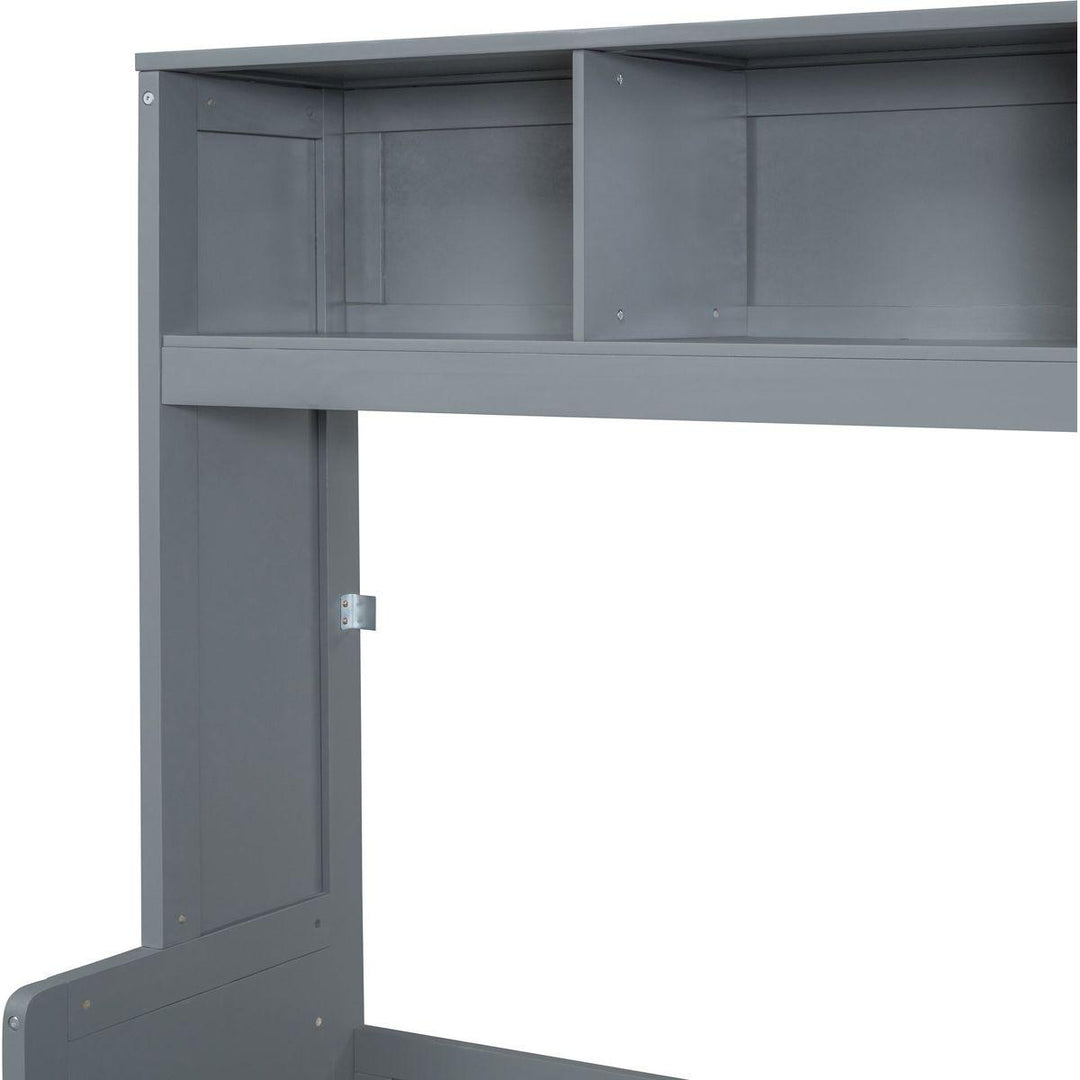 Full Size Murphy Bed Wall Bed with Closet and Drawers,Gray