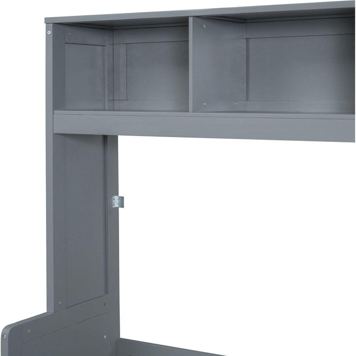 Full Size Murphy Bed Wall Bed with Closet and Drawers,Gray