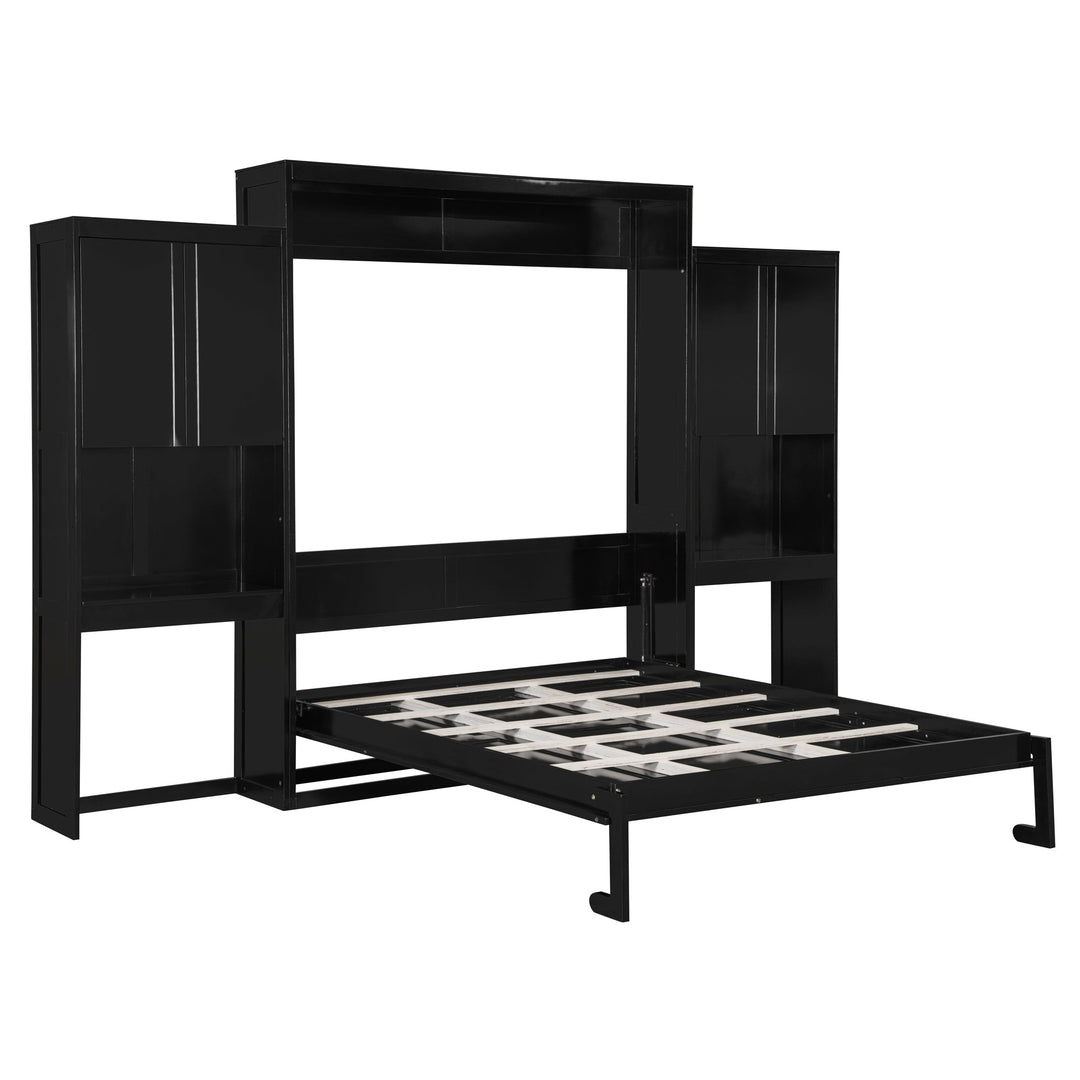 Queen Size Murphy Bed with Desk, Vanity and Cabinets, Espresso