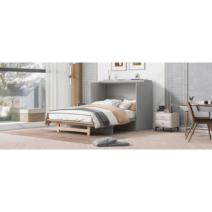 Queen Murphy Bed with Large Drawers,Gray