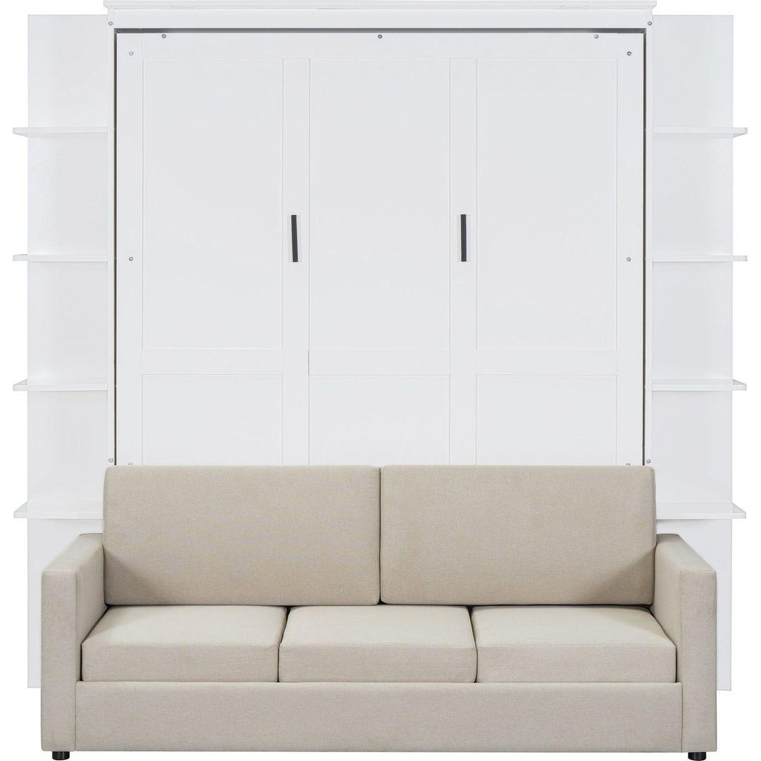 Queen Size Murphy Bed Wall Bed with Sofa,White