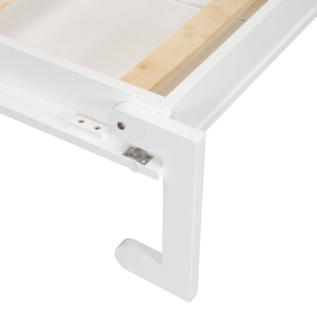 Queen Size Murphy Bed Wall Bed with Closet ,Drawers and Table,White