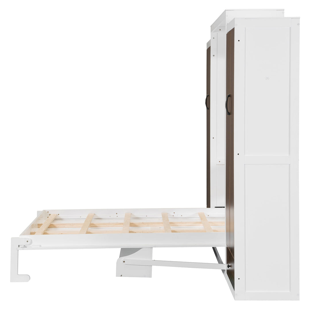 Queen Size Murphy Bed Wall Bed with Closet ,Drawers and Table,White