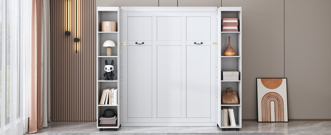Queen Murphy Bed Wall Bed with Storage Doors, White