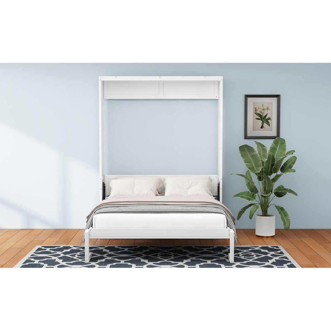 Full Size Murphy Bed with 1 Side Cabinet Storage Shelf, 61.5-inch Cabinet Bed Folding Wall Bed with Desk Combo Perfect for Guest Room,Study, Office,White(old sku:BS7012008109C)