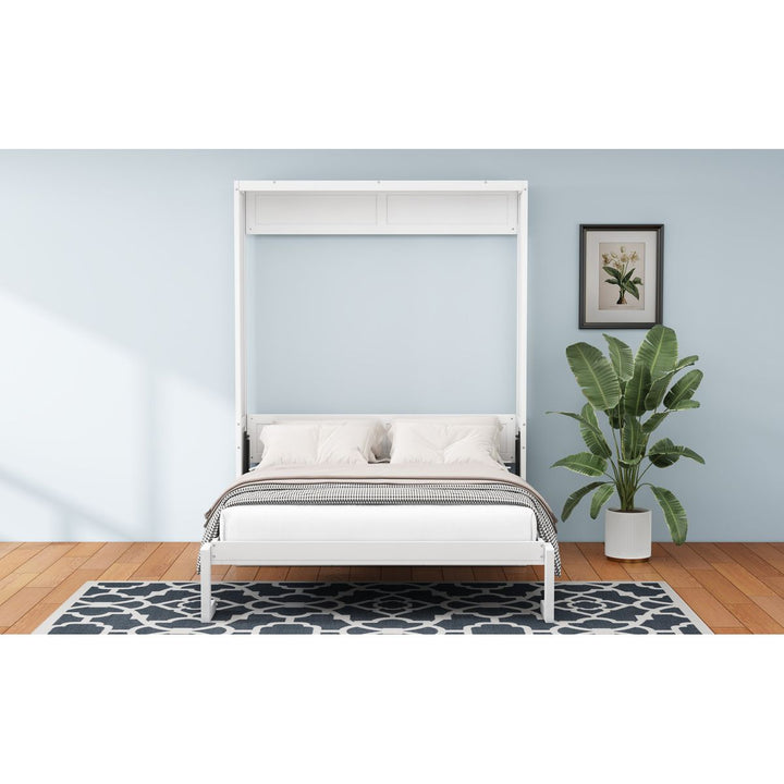 Full Size Murphy Bed with 1 Side Cabinet Storage Shelf, 61.5-inch Cabinet Bed Folding Wall Bed with Desk Combo Perfect for Guest Room,Study, Office,White(old sku:BS7012008109C)
