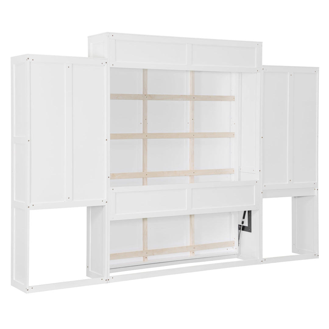 Queen Size Murphy Bed with Desk, Vanity and Cabinets, White