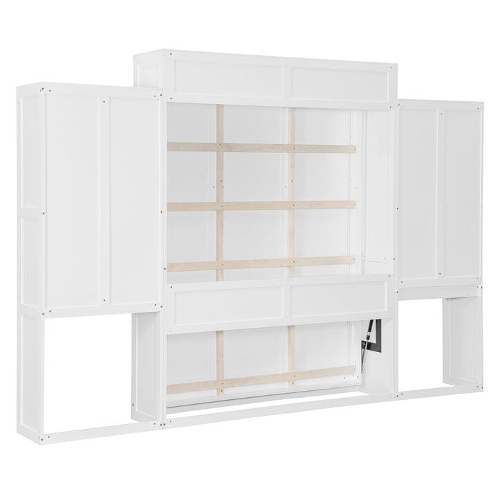 Queen Size Murphy Bed with Desk, Vanity and Cabinets, White