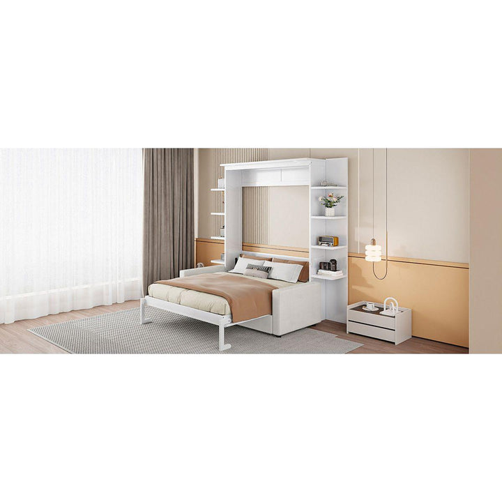 Queen Size Murphy Bed Wall Bed with Sofa,White
