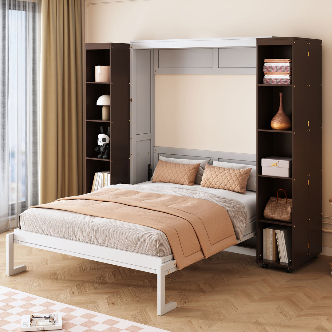 Queen Murphy Bed Wall Bed with Storage Doors, Espresso