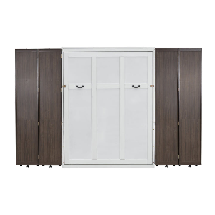 Queen Murphy Bed Wall Bed with Storage Doors, Espresso