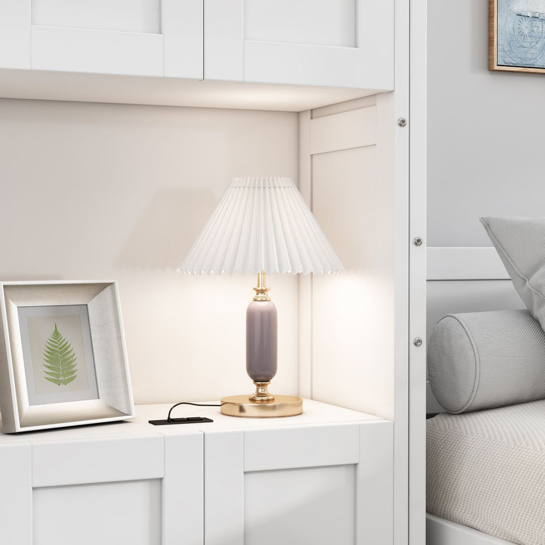 Full Size Murphy Bed with 2 Side Cabinet Storage Shelves, 61.5-inch Cabinet Bed Folding Wall Bed with Desk Combo Perfect for Guest Room, Study, Office,White(old sku:BS7013008109C)