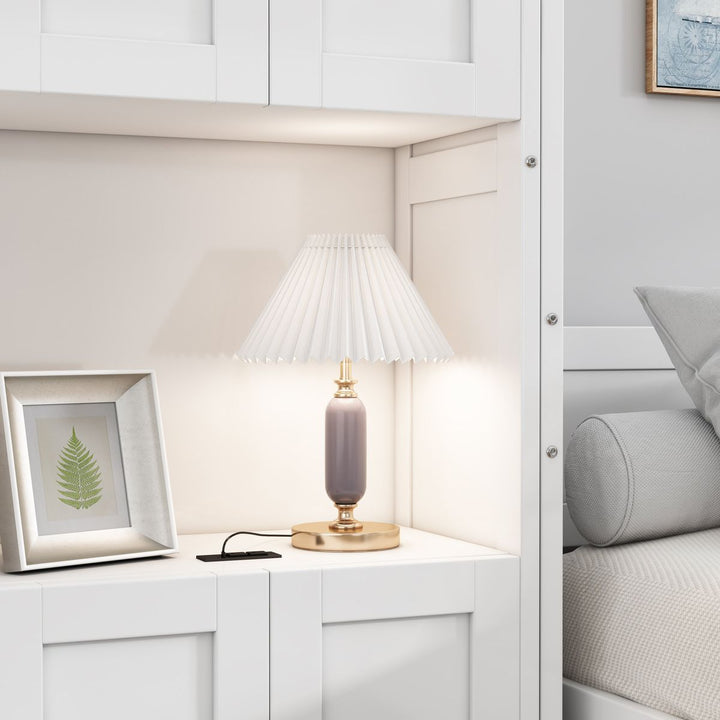 Full Size Murphy Bed with 2 Side Cabinet Storage Shelves, 61.5-inch Cabinet Bed Folding Wall Bed with Desk Combo Perfect for Guest Room, Study, Office,White(old sku:BS7013008109C)