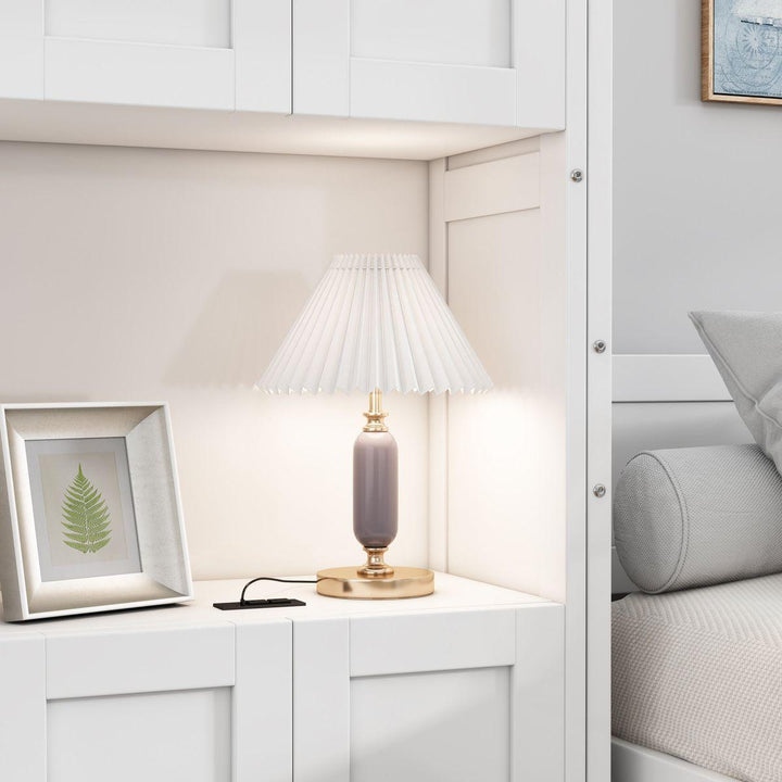 Queen Size Murphy Bed with 2 Side Cabinet Storage Shelves, 68-inch Cabinet Bed Folding Wall Bed with Desk Combo Perfect for Guest Room, Study, Office,White(old sku:BS7013008104C)