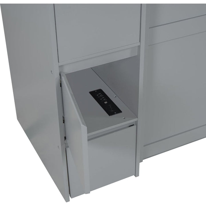 Full Size Murphy Bed with Drawers, Cabinets and USB Ports,Gray
