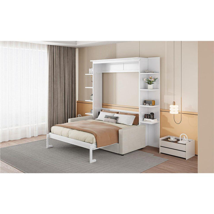 Queen Size Murphy Bed Wall Bed with Sofa,White