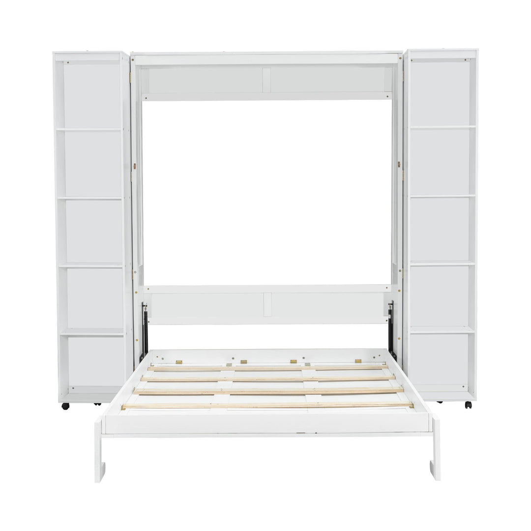 Queen Murphy Bed Wall Bed with Storage Doors, White